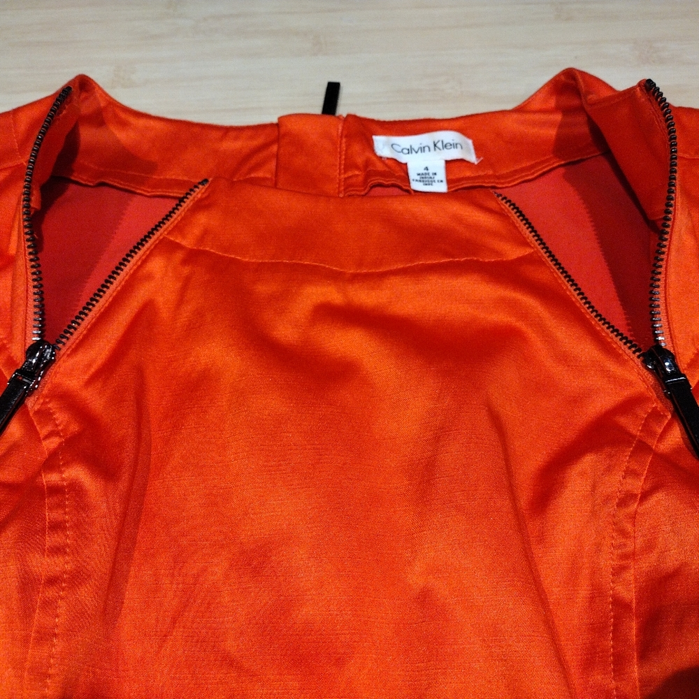 Calvin Klein TAG Satin Dress, Sleeveless SHIFT, ZipUp, Orange, Stretchy, 4 - Picture 13 of 14